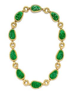 * An 18 Karat Yellow Gold, Jadeite Jade and Diamond Convertible Necklace, Trio, 145.60 dwts.