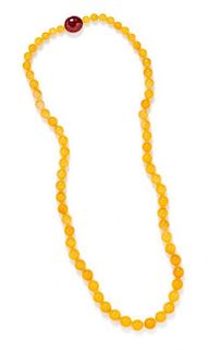 * A Fine Yellow Gold, Yellow and Red Jadeite Jade Bead Necklace,