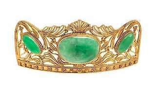 * A Yellow Gold and Jadeite Hair Ornament, Late Qing Dynasty, 35.40 dwts.