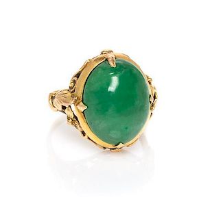 A Yellow Gold and Jadeite Jade Ring, 3.40 dwts.