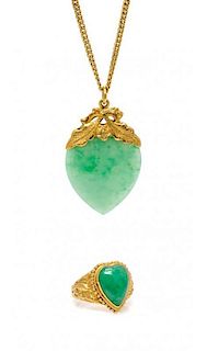 * A Collection of High Karat and Jade Jewelry, 15.00 dwts.