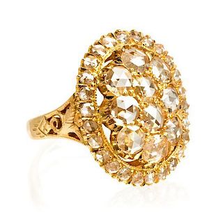 * A 22 Karat Yellow Gold and Diamond Peranakan Ring, Chinese, 4.90 dwts.