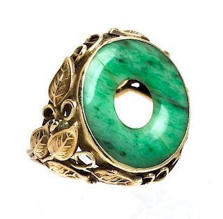 * A Collection of Yellow Gold and Jade Jewelry, 9.00 dwts.