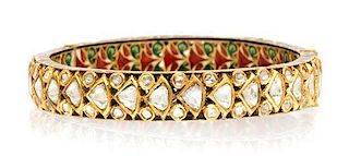 * A Diamond and Polychrome Enamel Bangle Patla Bracelet, 49.80 dwts.