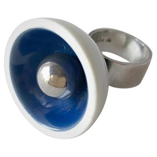 Anton Michelsen Royal Copenhagen Porcelain Sterling Silver Danish Modernist Ring