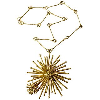 Pal Kepenyes Gold-Plated Bronze Kinetic Starburst Mexican Modernist Necklace