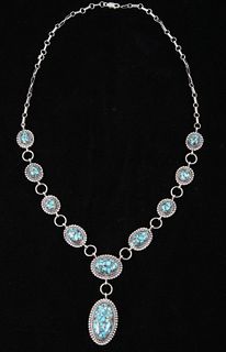 Navajo Alvin Joe Mojave Turquoise Silver Necklace
