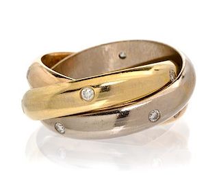 An 18 Karat Tricolor Gold and Diamond Trinity Ring, Cartier, 6.80 dwts.