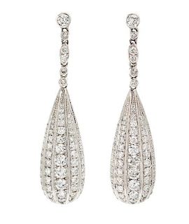 A Pair of White Gold and Diamond Drop Earrings, 6.40 dwts.