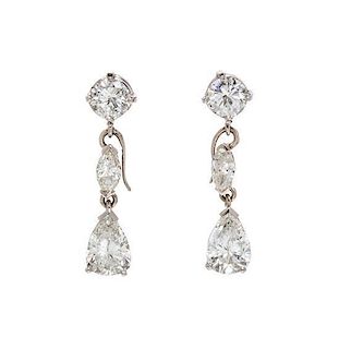 A Pair of White Gold and Diamond Detachable Drop Earrings, 2.60 dwts.