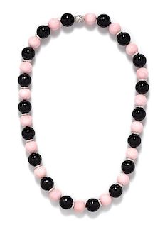 * An 18 Karat White Gold, Onyx, Pink Opal and Diamond Bead Necklace, Michele Della Valle,