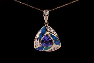 Tanzanite & Blue Green Opal Diamond 14k Necklace