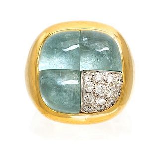 * An 18 Karat Yellow Gold, Aquamarine and Diamond Ring, Pomellato, 18.40 dwts.