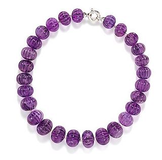 * An 18 Karat White Gold, Amethyst and Diamond Necklace,