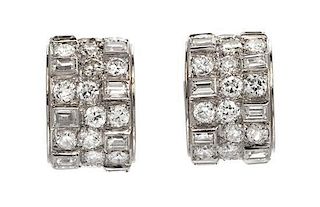 A Pair of Platinum and Diamond Hoop Earrings, Van Cleef & Arpels, 6.80 dwts.