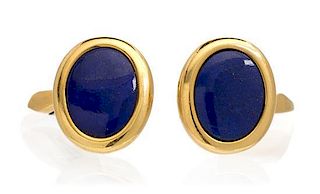 A Pair of 18 Karat Yellow Gold and Lapis Lazuli Cufflinks, Tiffany & Co., 11.50 dwts.