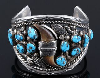 Navajo Kingman Turquoise & Bear Claw Bracelet