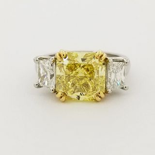 4ct Fancy Intense Yellow Diamond & Platinum Ring