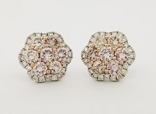 Pair of 14K Gold Faint Pink Diamond Earrings