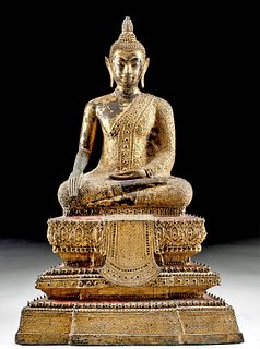 19th C. Thai Gilt Brass Seated Buddha Statue