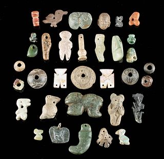 35 Pre-Columbian Stone, Pottery, Shell Amulets & Beads