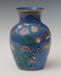 Japanese Enamel-Decorated Studio Pottery Vase