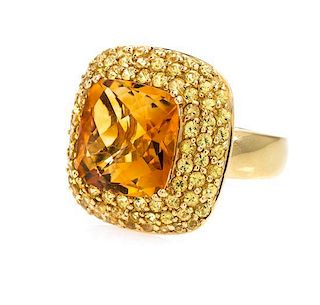 An 18 Karat Yellow Gold, Citrine and Yellow Sapphire Ring, 8.50 dwts.
