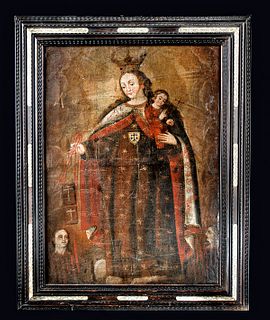 Framed Spanish Colonial Painting of Virgen del Carmen