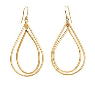 * A Pair of Yellow Gold and Diamond Drop Earrings, 5.90 dwts.