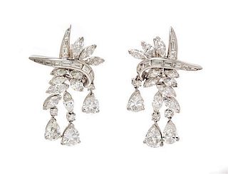 A Pair of Platinum and Diamond Earrings, 7.90 dwts.