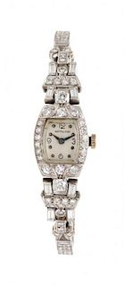 * A Vintage Platinum and Diamond Wristwatch, Hamilton, 20.20 dwts.