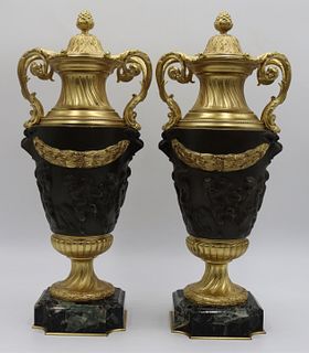 Pair of F. Barbedienne Bronze Mounted Urns.