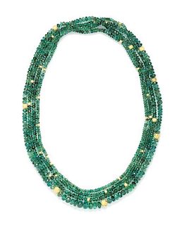 A Yellow Gold, Diamond and Graduated Emerald Bead Necklace,