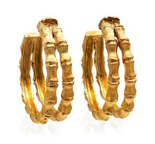 * A Pair of 14 Karat Yellow Gold Hoop Earrings, 8.50 dwts.