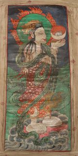 19th Century Tibetan Thangka of Bodhisattva.