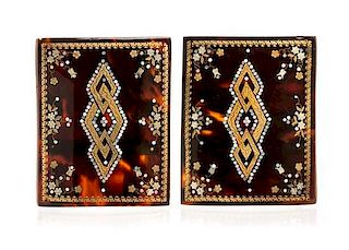 A Pair of Victorian Pique Tortoise Shell, Mother-of-Pearl Metal Belt Buckles,