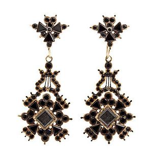 A Collection of Victorian Yellow Gold, Onyx and Seed Pearl Earrings, 13.40 dwts.