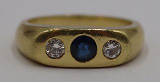 JEWELRY. 18kt Gold Diamond and Sapphire Gypsy Ring