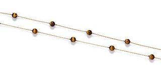 * A 14 Karat Yellow Gold and Tiger's Eye Bead Necklace, 6.70 dwts.