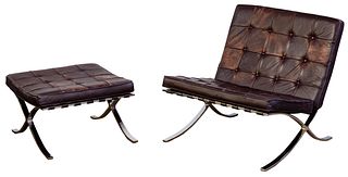 Mies van der Rohe for Knoll Barcelona Chair and Ottoman