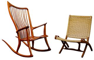 Dave Hentzel Rocking Chair and Danish Modern Style Folding Chair