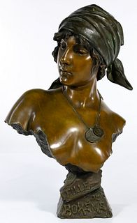 (After) Emmanuel Villanis (French, 1858-1914) 'Fille de Boheme' Bronze Bust