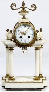 White Marble Pillar Mantle Clock