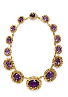 An Antique Yellow Gold and Amethyst Necklace, 34.50 dwts.
