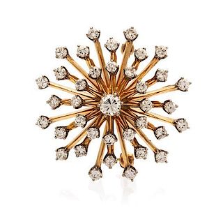 * A Yellow Gold, Platinum and Diamond Snowflake Pendant/Brooch, 5.40 dwts.