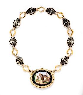 A Yellow Gold, Polychrome Enamel and Micromosaic Necklace, 38.30 dwts.