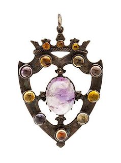 A Victorian Silver, Amethyst, Quartz and Glass Luckenbooth Pendant/Brooch, Scottish, Circa 1862, 17.40 dwts.