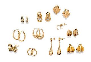 A Collection of Yellow Gold Earrings, 34.40 dwts.
