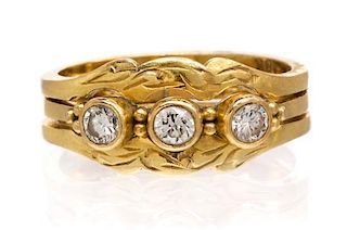 A Collection of 18 Karat Yellow Gold and Diamond Rings, 3.70 dwts.