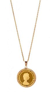 * A Yellow Gold and Canadian Queen's Silver Jubilee Coin Pendant, 19.20 dwts.